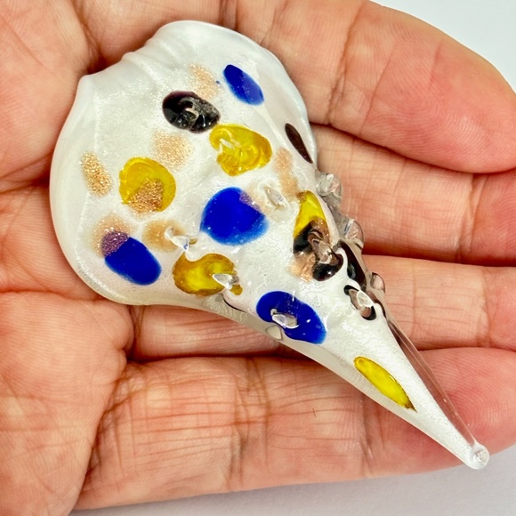 As Low As $2 Large White Goldflake Handmade Lampwork Glass Conch Pendant - Picture 1 of 4